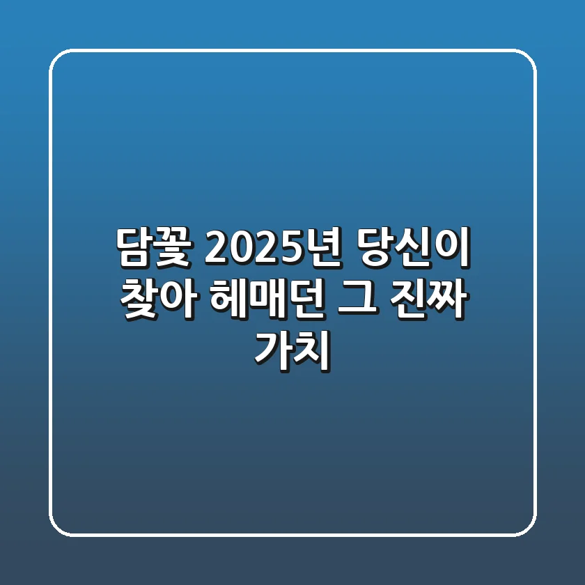 담꽃, 2025년 당신이 찾아 헤매던 그 진짜 가치!