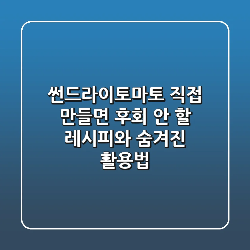 썬드라이토마토, 직접 만들면 후회 안 할 레시피와 숨겨진 활용법