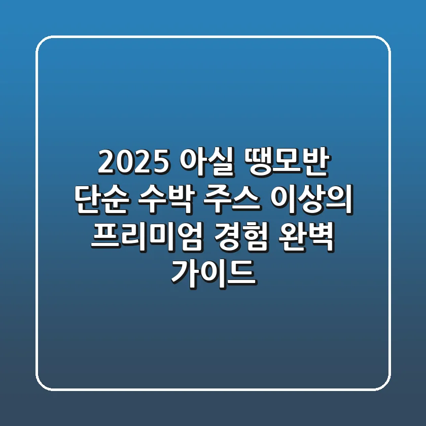 2025 아실 땡모반, 단순 수박 주스 이상의 프리미엄 경험 완벽 가이드